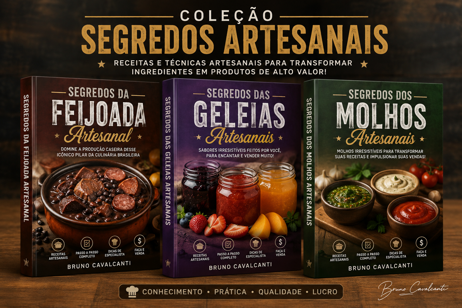 Coleção Segredos Artesanais com os ebooks de Feijoada, Geleias e Molhos