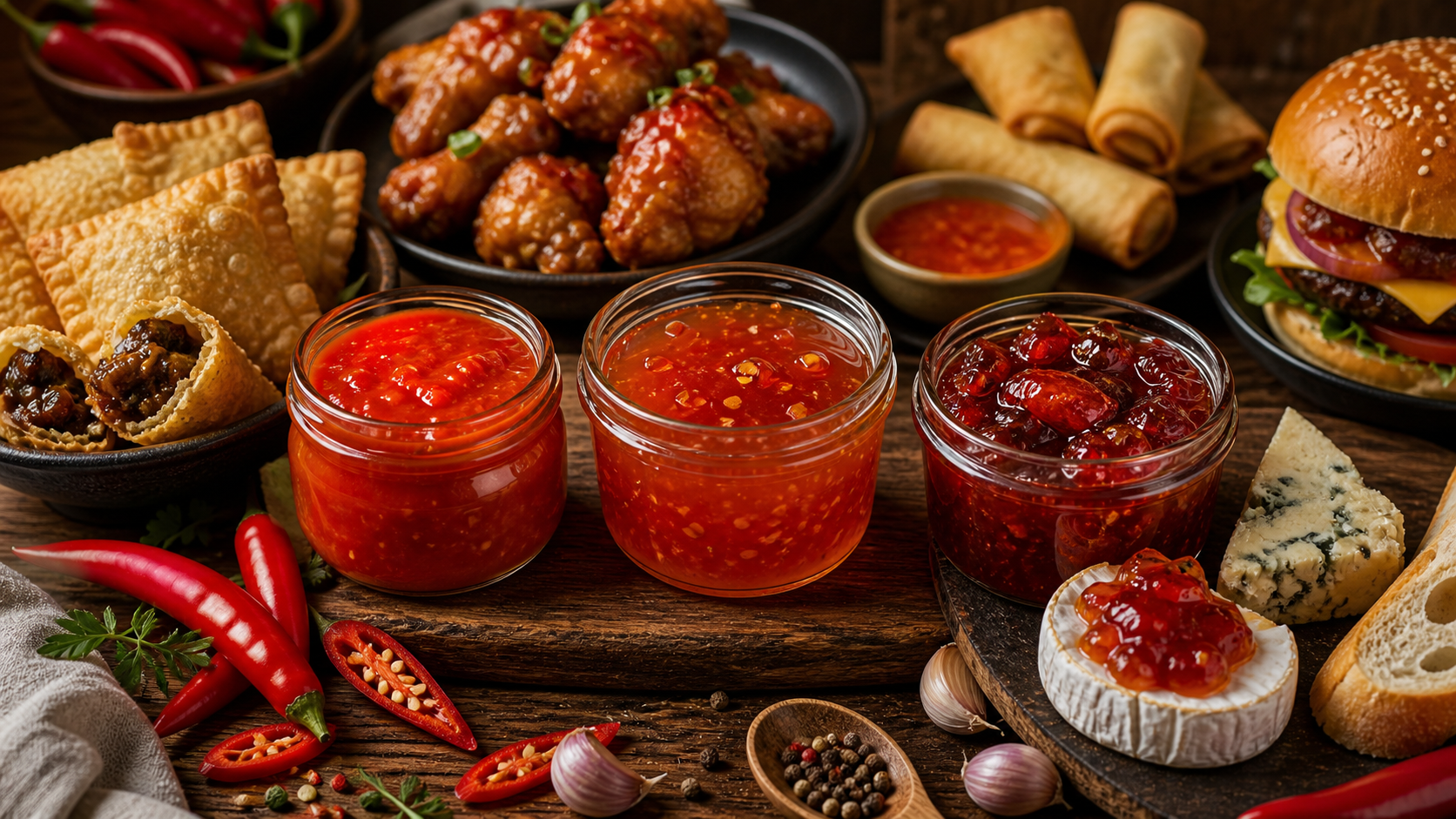 Molhos de pimenta e agridoce